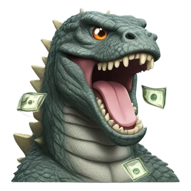 godzilla with dollar signs on the eyes and tongue the money-mouth face sticker