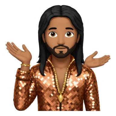 Omarion with long black hair, copper sequin outfit sticker