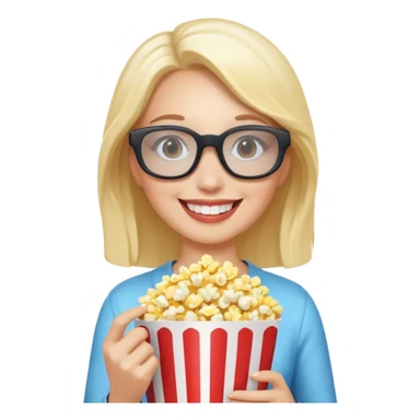 woman with 3d glasses holding popcorn sticker