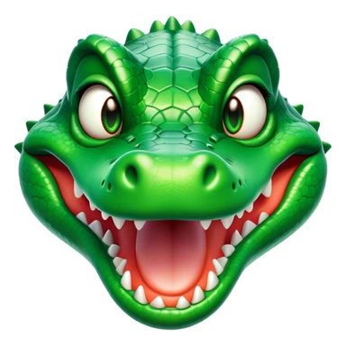 Cinematic Comical Crocodile Portrait Emoji, Head tilted dramatically with an exaggeratedly amused expression, featuring a striking, glossy emerald-green hide with bold textured scales and wide, expressive eyes filled with playful disbelief, Simplified yet hilariously expressive features, highly detailed, glowing with a slightly sassy glow, high shine, dramatic yet playful, stylized with an air of cheeky mischief, bright and endearing, soft glowing outline, capturing the essence of a spirited and over-the-top crocodile, so meme-worthy it feels like it could snap its jaws into internet fame instantly! sticker