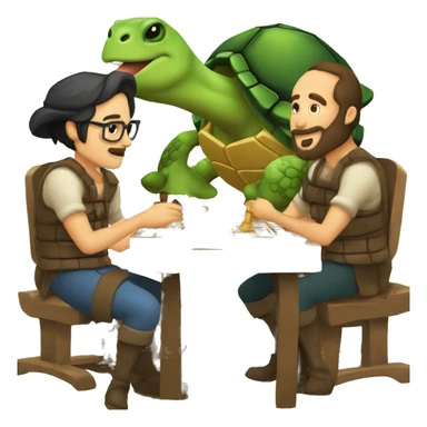 Tortuga con barba y coleta jugando al ajedrez  sticker