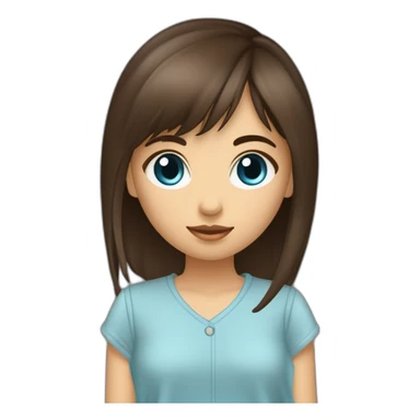 Fille brune cheveux mi long frange rideaux coloration d’une mèche bleu yeux marron adolescente sticker