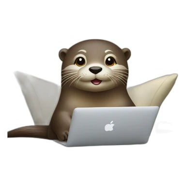 female otter use a macbook while seated against a pillow sticker