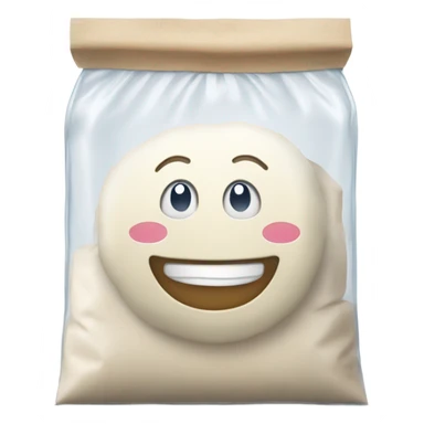 bag of white flour in a clear bag with smile  sticker