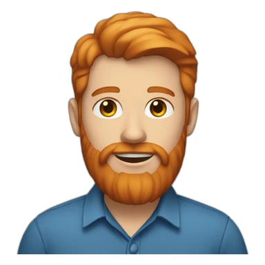Man with short ginger hair and a long ginger beard wearing a blue collared shirt sticker