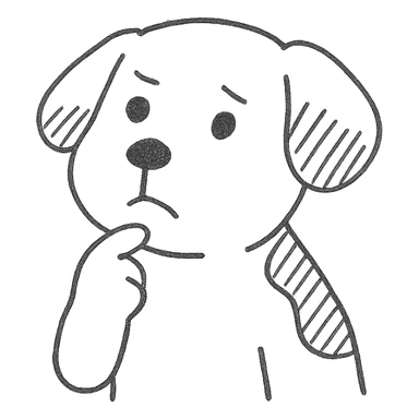 cute brown and white dog with a thinking face sticker