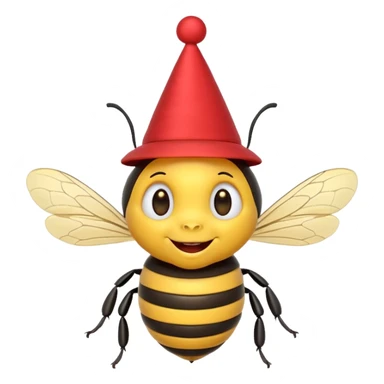 Bees with red Birthday Hat, Happy bee with striped party hat sticker