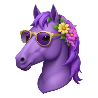 Purple horse wearing sunglasses and flowers on hair, bust up
 sticker