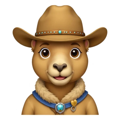 A camel with a cowboy hat sticker