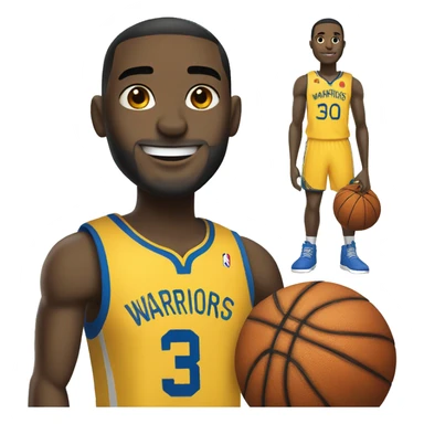 A basketball player with a blue and yellow jersey that says warriors and has the number 30 on it standing by a Lamborghini  sticker