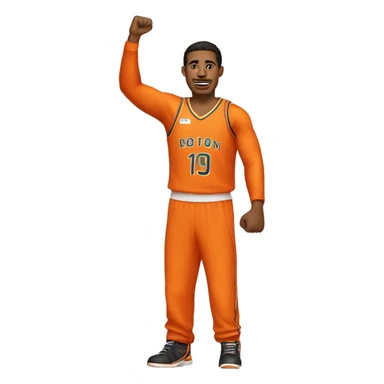 Latin American basketball player raising his fist in an orange uniform sticker