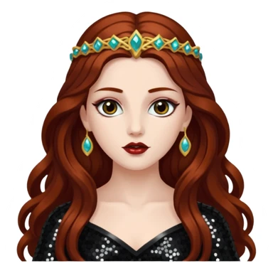 Persephone, Goddess of Death from Gods and Goddesses with long dark auburn hair, black sequin outfit sticker