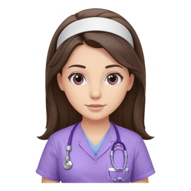 pretty brunette nurse with long hair in lilac scrubs sticker