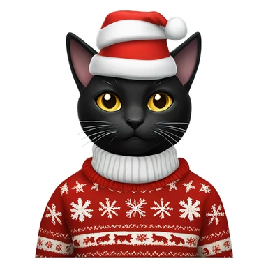 Black cat wearing Christmas sweater and a top hat ￼ sticker