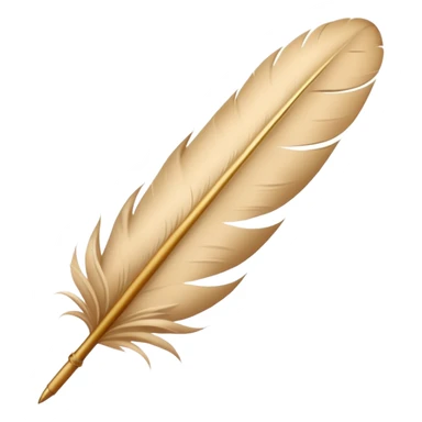 The hand writes with a beige feather sticker