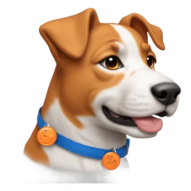 happy cute american stafford with simple blue collar with orange pendant from half side perspective sticker