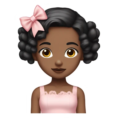Pale girl with jet black hair , baby pink blush on the cheeks wearing a pink dantelle dress and has a bow ontop of her head  sticker