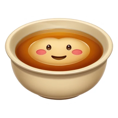 brown consommé in a bowl, clear brown broth, no garnish, simple emoji style sticker