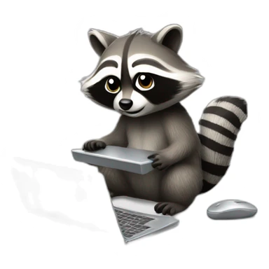 The raccoon is sitting at his laptop and swearing sticker