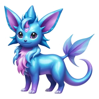 Magical scaley blue-cyan-indigo-purple-violet-pink-gradients nebula shiny glittery Suicune-Vaporeon-Primarina-Amaura-Pokémon-Fakémon-fusion, full body sticker