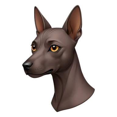 Cinematic Noble Xoloitzcuintle dog Portrait Emoji, Poised and regal, with a sleek, muscular build and smooth, hairless ebony skin accented by subtle wrinkles, deep-set soulful dark eyes, Simplified yet sharp and sophisticated features, highly detailed, glowing with a soft, dignified glow, high shine, intelligent and loyal, stylized with an air of ancient grace, focused and attentive, soft glowing outline, capturing the essence of a watchful and confident guardian, so majestic it feels as though it could stride out of the screen with effortless authority! sticker