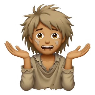 dişleri çürük üst başı dagınık kıyafeti yamalı dilenen fakir emoji sticker