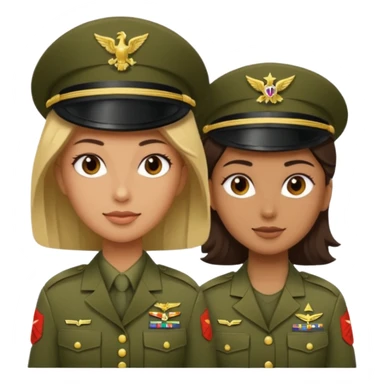one emoji (female) wearing Army combat uniform and a second emoji (male) wearing the army green service uniform sticker