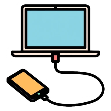 computer connected to smartphone with a USB wire sticker