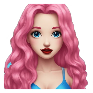 In front of swimming pools Robot young woman with this style : gothic Pin-Up pink eyes red mouth blue and long hair sticker