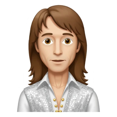 Robin Gibb from Bee Gees with long brown hair, white sequin outfit  sticker