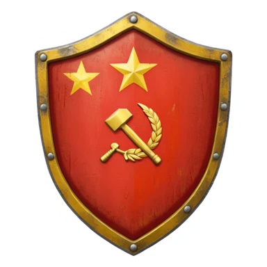generate a very realistic metal shield with the USSR flag sticker