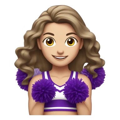 Caucasian cheerleader with long brown hair, holding up two purple Pom poms sticker