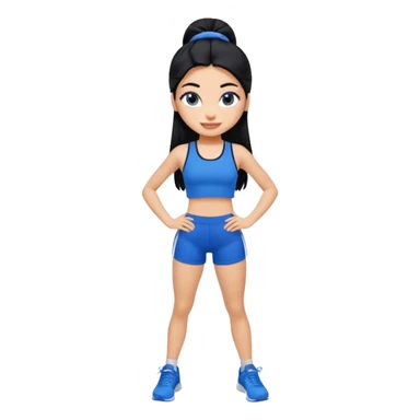 a pretty bratz tan girl who is skinny, hair color is black. wearing blue gym clothes.  sticker