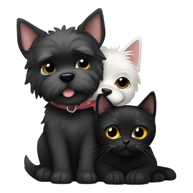 West highland white terrier hugging a black cat sticker