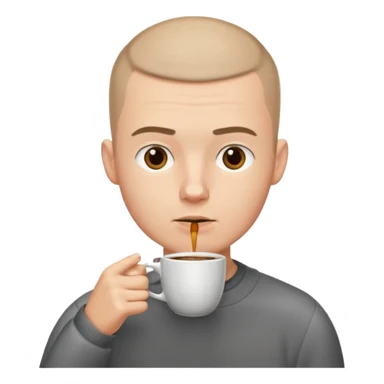 a white short guy with a buzz cut drinking a cup of coffee sticker