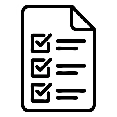 black solid silhouette of a paper sheet with checkboxes, urban theme, single line thickness, concise silhouette sticker
