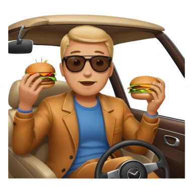 make a man eating a burger and then driving a car sticker