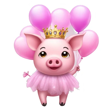 Pink pig in tutu and tiara with balloons  sticker