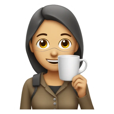 Tired woman with a cup who smiles and wears eye patches  sticker