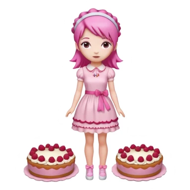 Isolated detaile illustration modern raspberry torte doll figurine full body with pink hair and a pink hairband standing sticker