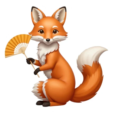 A fox holding a folding fan elegantly, tail curled with graceful calm. sticker