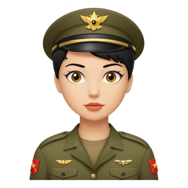 female soldier black hair style sticker