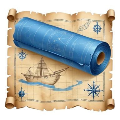 blue blueprint plan with white drawings like a treasure map sticker