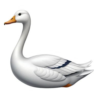 A naval vessel with a flight deck and a long-necked white goose head extending from the bow sticker