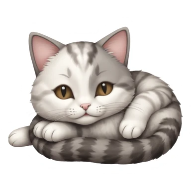 grey and white small cat with eyes closed lying down upside down with its head resting on its curled paw sticker