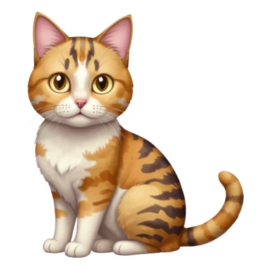 full body anxious looking colourful light calico tabby cat with hazel eyes and patchy brown tabby sections of fur sticker