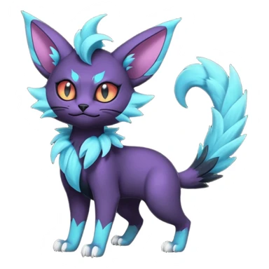 Black and cyan edgy magical elemental will-o-wispy Noivern-Noibat-Purloin-Torracat-Lykoi-Caracal-cat-Fakemon-fusion-hybrid-creature, full body sticker