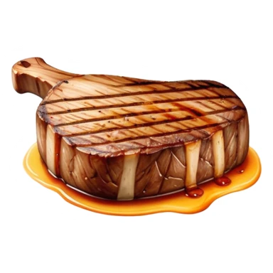 Cinematic thick-cut scotch t-bone steak, perfectly seared with grill marks, a grilled center, rich and savory, warm glow, sizzling and mouthwatering, highly detailed and appetizing. sticker