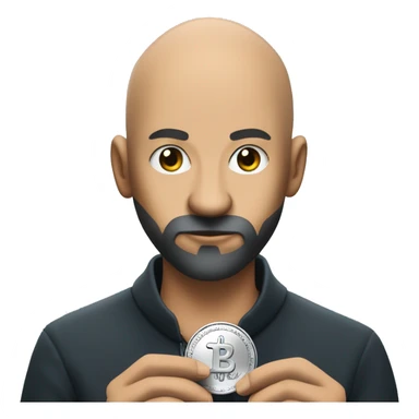  Bald guy with a shadow beard holding XRP coin logo sticker