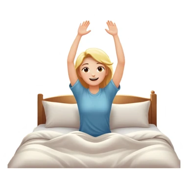 person waking up in bed, stretching with sunlight coming through the window, cheerful and fresh sticker
